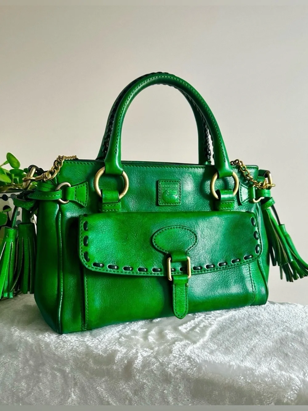 Dooney & Bourke Vintage Emerald Green Florentine Leather Satchel